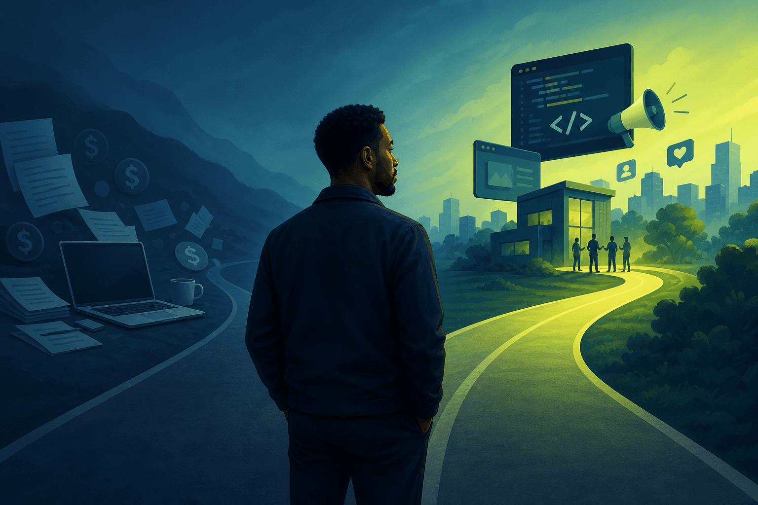 Career crossroads from freelance writing success toward software engineering and agency building